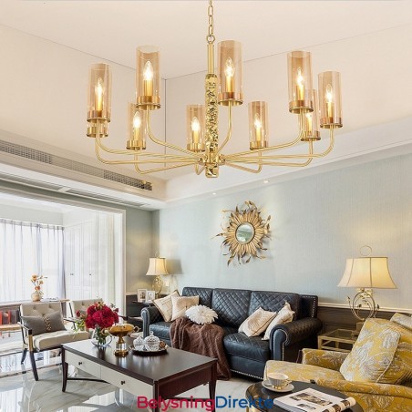 Moderne Og Moderne Messinglysekrone Med 10 Lys Og Glassskjerm