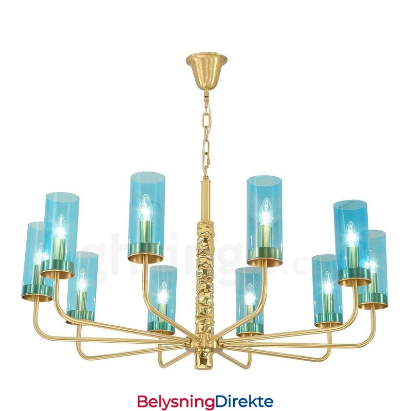 Moderne Og Moderne Messinglysekrone Med 10 Lys Og Glassskjerm