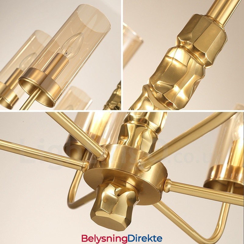 Moderne Og Moderne Messinglysekrone Med 10 Lys Og Glassskjerm