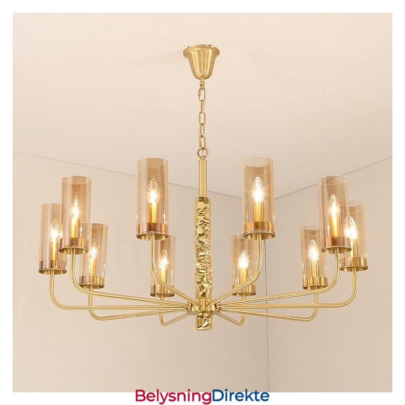 Moderne Og Moderne Messinglysekrone Med 10 Lys Og Glassskjerm