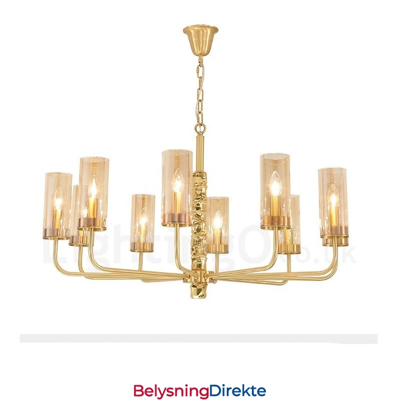 Moderne Og Moderne Messinglysekrone Med 10 Lys Og Glassskjerm
