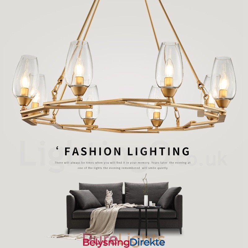 Moderne Og Samtidskunstnerisk Stålpendellampe Med 8 Lys Og Glassskjerm