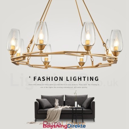 Moderne Og Samtidskunstnerisk Stålpendellampe Med 8 Lys Og Glassskjerm