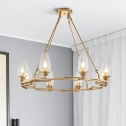 Moderne Og Samtidskunstnerisk Stålpendellampe Med 8 Lys Og Glassskjerm