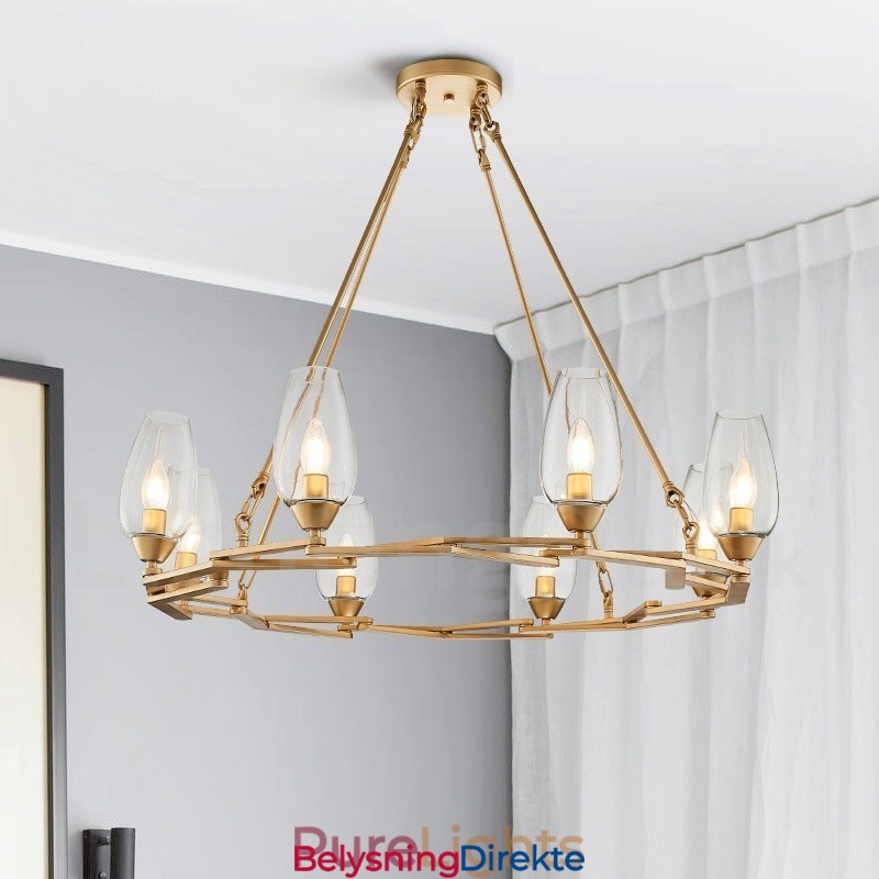 Moderne Og Samtidskunstnerisk Stålpendellampe Med 8 Lys Og Glassskjerm