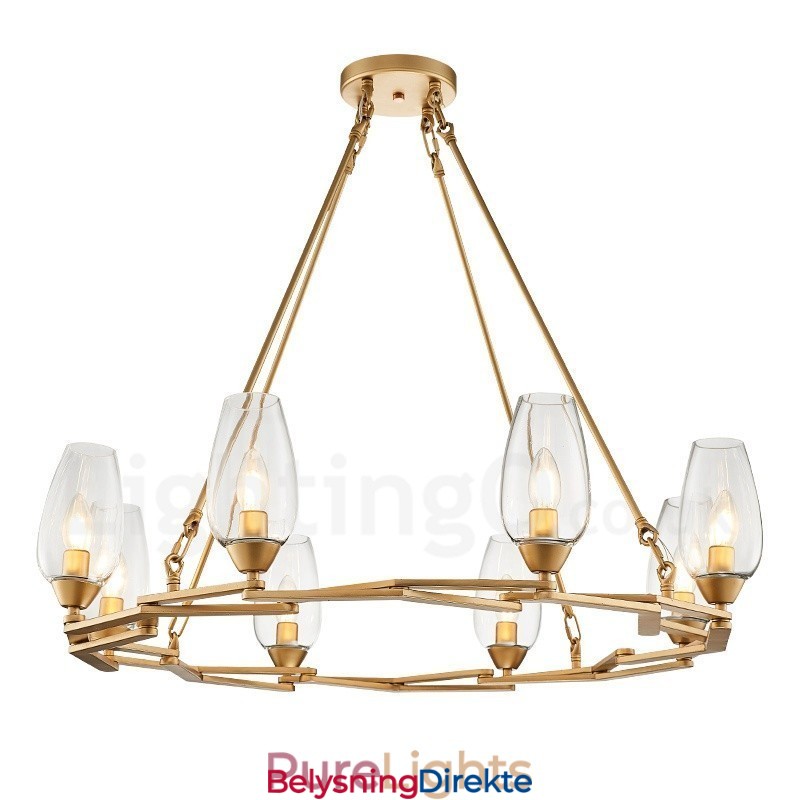 Moderne Og Samtidskunstnerisk Stålpendellampe Med 8 Lys Og Glassskjerm