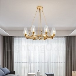 Moderne Og Samtidskunstnerisk Stålpendellampe Med 8 Lys Og Glassskjerm