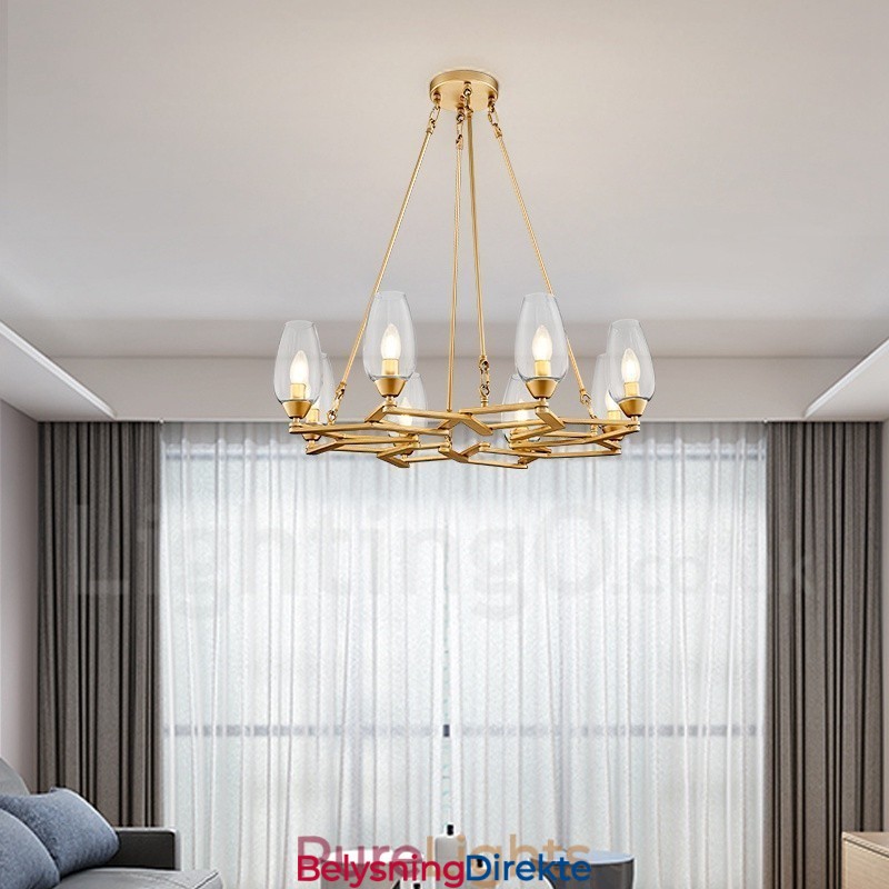 Moderne Og Samtidskunstnerisk Stålpendellampe Med 8 Lys Og Glassskjerm