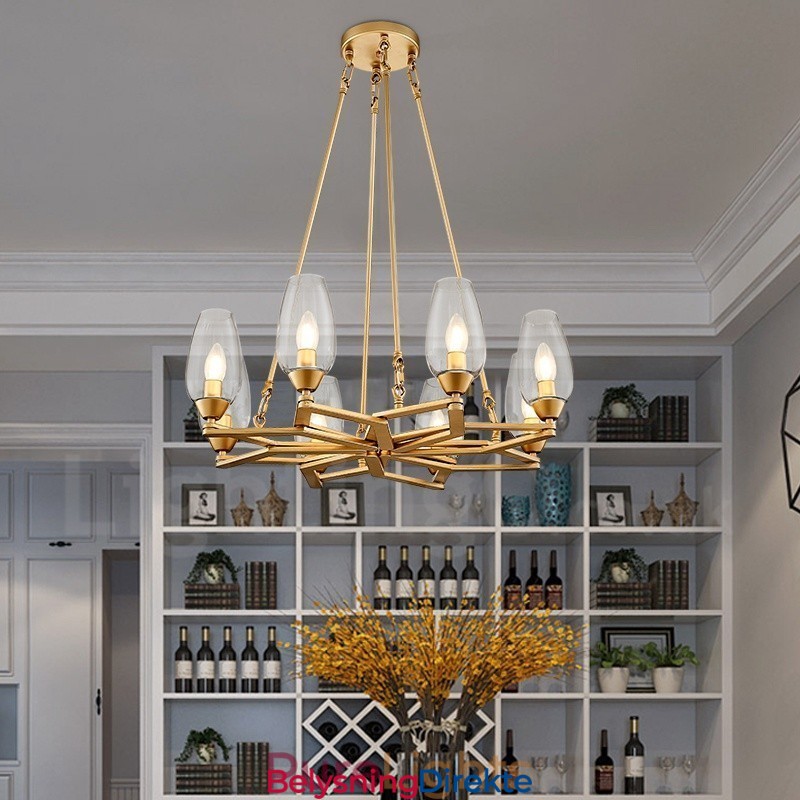 Moderne Og Samtidskunstnerisk Stålpendellampe Med 8 Lys Og Glassskjerm