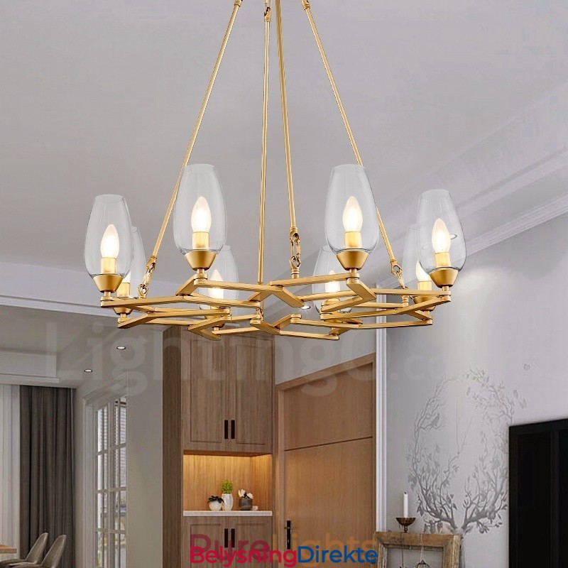 Moderne Og Samtidskunstnerisk Stålpendellampe Med 8 Lys Og Glassskjerm