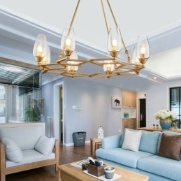 Moderne Og Samtidskunstnerisk Stålpendellampe Med 8 Lys Og Glassskjerm