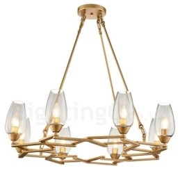 Moderne Og Samtidskunstnerisk Stålpendellampe Med 8 Lys Og Glassskjerm