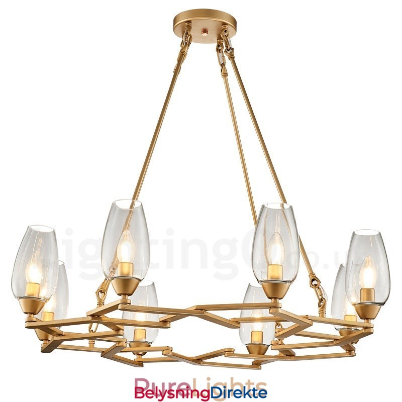 Moderne Og Samtidskunstnerisk Stålpendellampe Med 8 Lys Og Glassskjerm