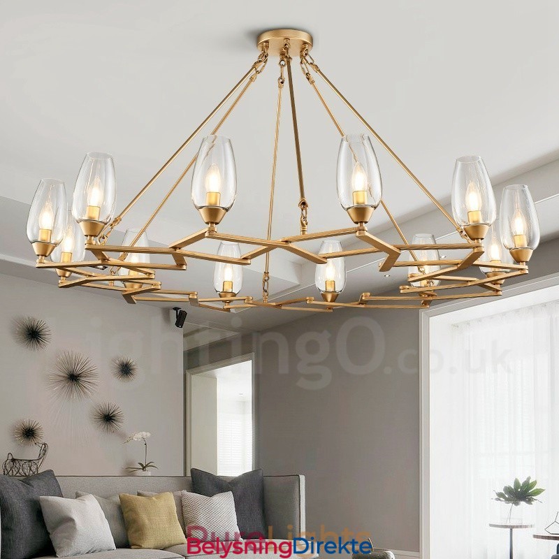 Moderne Og Samtidskunstnerisk Stålpendellampe Med 12 Lys Og Glassskjerm