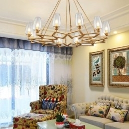 Moderne Og Samtidskunstnerisk Stålpendellampe Med 12 Lys Og Glassskjerm