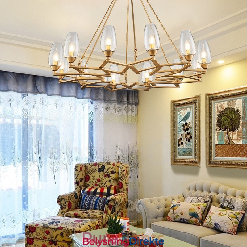 Moderne Og Samtidskunstnerisk Stålpendellampe Med 12 Lys Og Glassskjerm