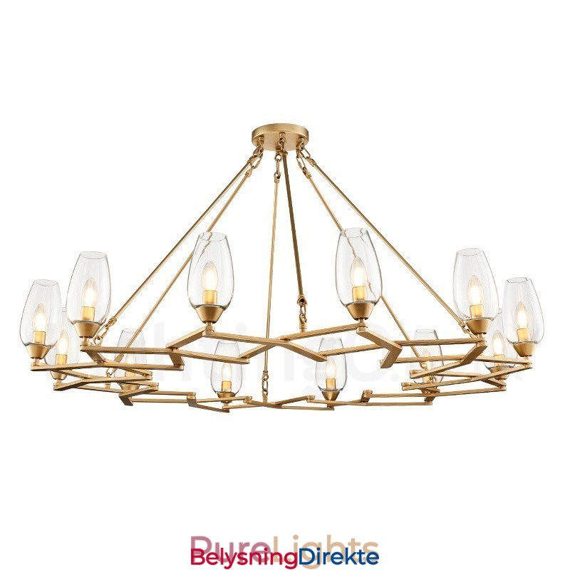 Moderne Og Samtidskunstnerisk Stålpendellampe Med 12 Lys Og Glassskjerm