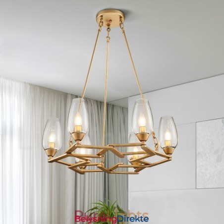 Moderne Og Samtidskunstnerisk Stålpendellampe Med 6 Lys Og Glassskjerm