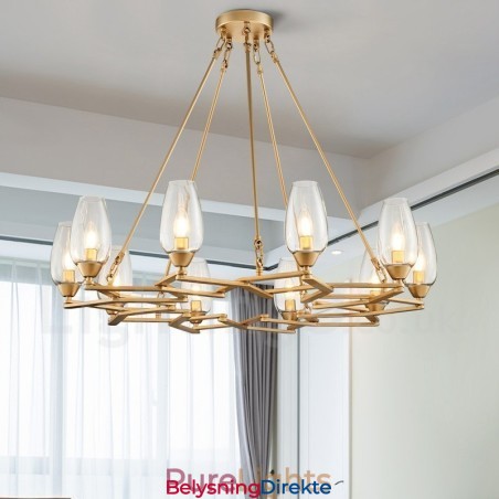 Moderne Og Samtidskunstnerisk Stålpendellampe Med 10 Lys Og Glassskjerm