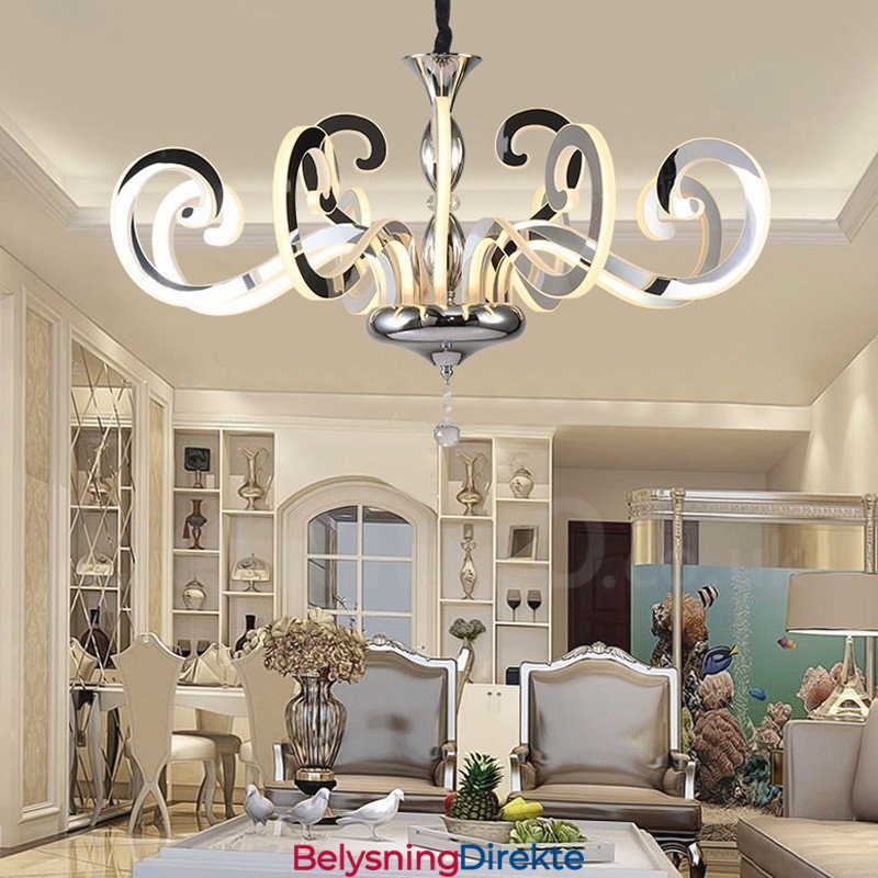 Moderne Og Samtidskunstnerisk Lysekrone I Stål Med 12 Lys Og Akrylskjerm