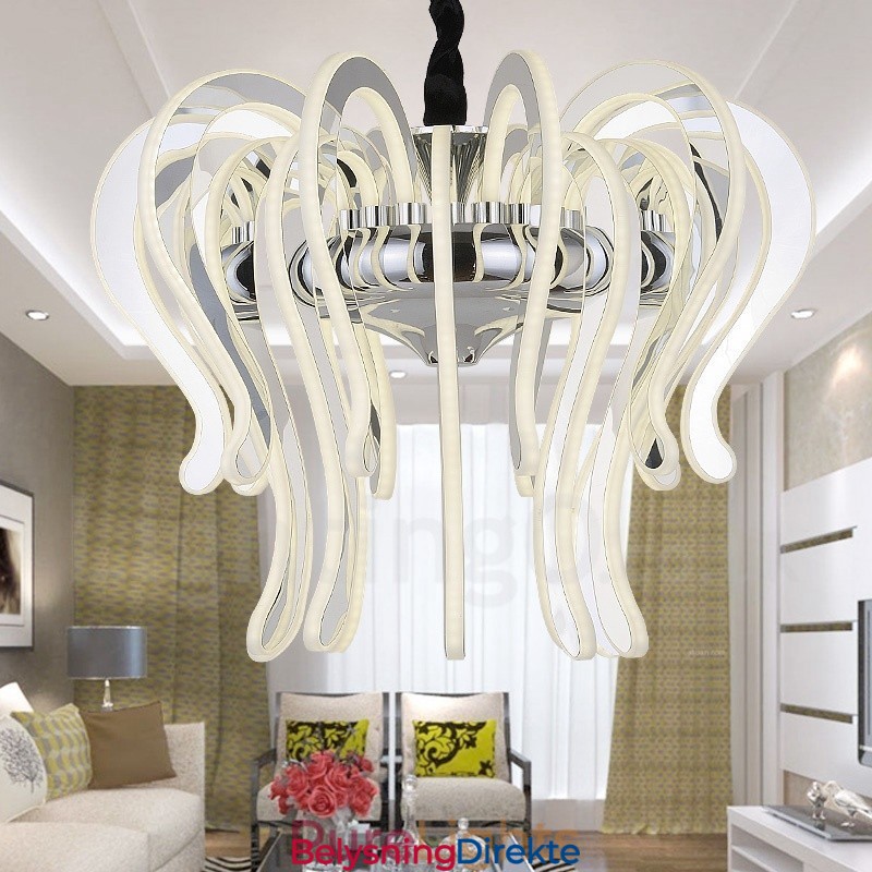 Moderne Og Samtidskunstnerisk Lysekrone I Stål Med 20 Lys Og Akrylskjerm