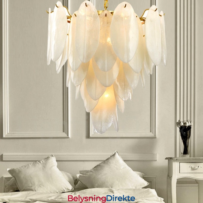 Moderne Og Samtidskunstnerisk Stålpendellampe Med 6 Lys Og Glassskjerm