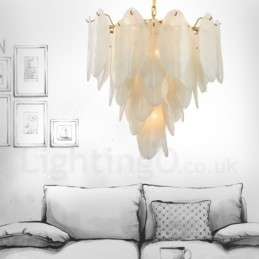 Moderne Og Samtidskunstnerisk Stålpendellampe Med 6 Lys Og Glassskjerm