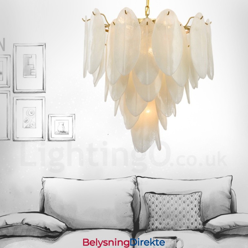 Moderne Og Samtidskunstnerisk Stålpendellampe Med 6 Lys Og Glassskjerm