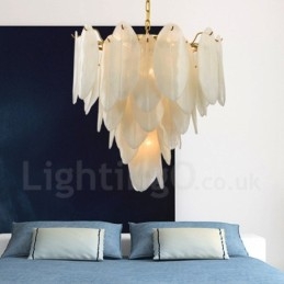 Moderne Og Samtidskunstnerisk Stålpendellampe Med 6 Lys Og Glassskjerm