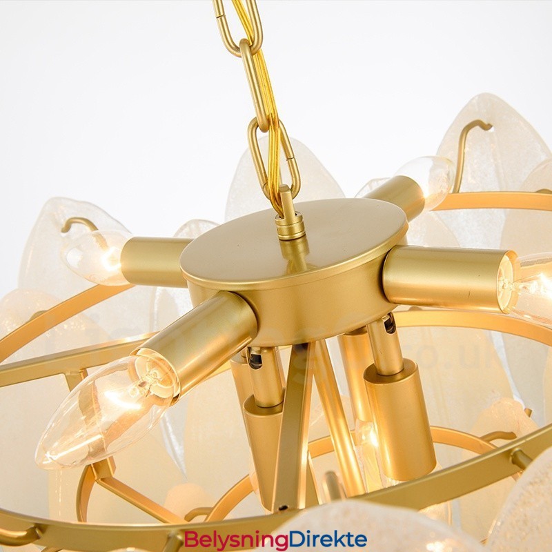 Moderne Og Samtidskunstnerisk Stålpendellampe Med 6 Lys Og Glassskjerm