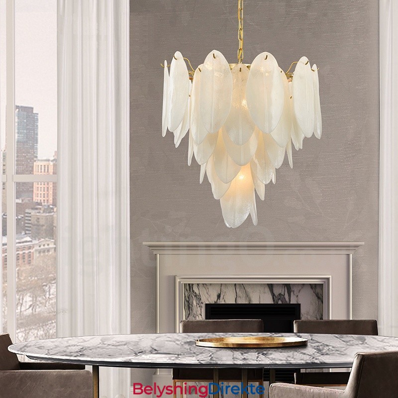 Moderne Og Samtidskunstnerisk Stålpendellampe Med 6 Lys Og Glassskjerm