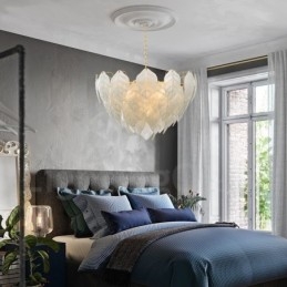 Moderne Og Moderne Pendellampe I Stål Med 4 Lys Og Glassskjerm