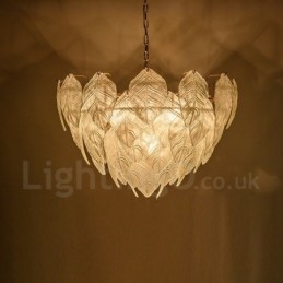 Moderne Og Moderne Pendellampe I Stål Med 4 Lys Og Glassskjerm