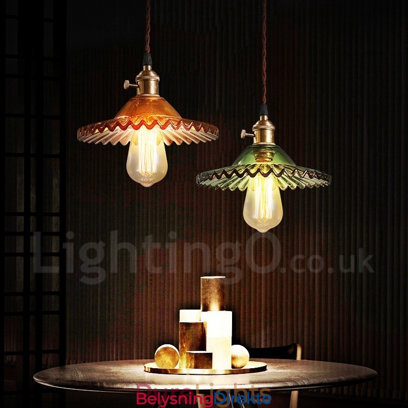 Rustic Lodge Retro Stål Pendellampe Med 1 Lys Og Glassskjerm