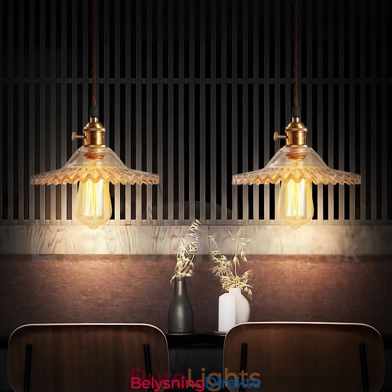 Rustic Lodge Retro Stål Pendellampe Med 1 Lys Og Glassskjerm