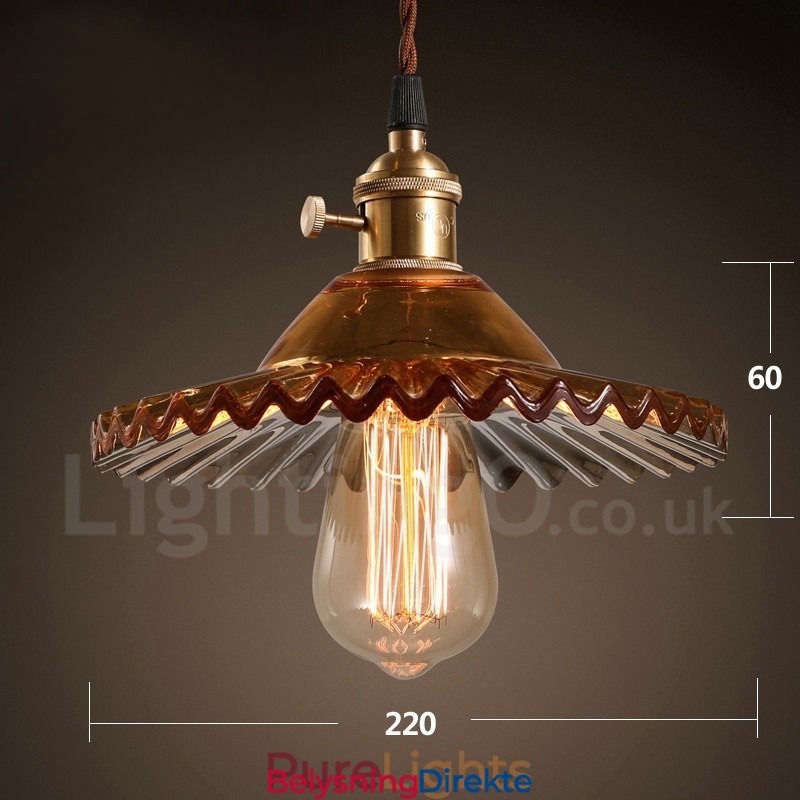 Rustic Lodge Retro Stål Pendellampe Med 1 Lys Og Glassskjerm