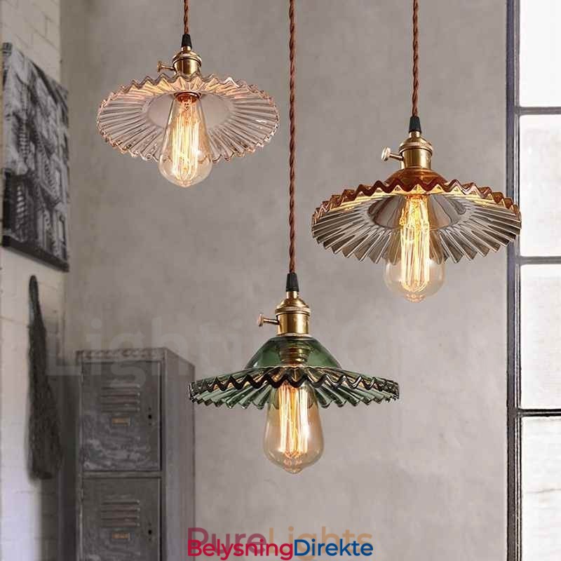 Rustic Lodge Retro Stål Pendellampe Med 1 Lys Og Glassskjerm