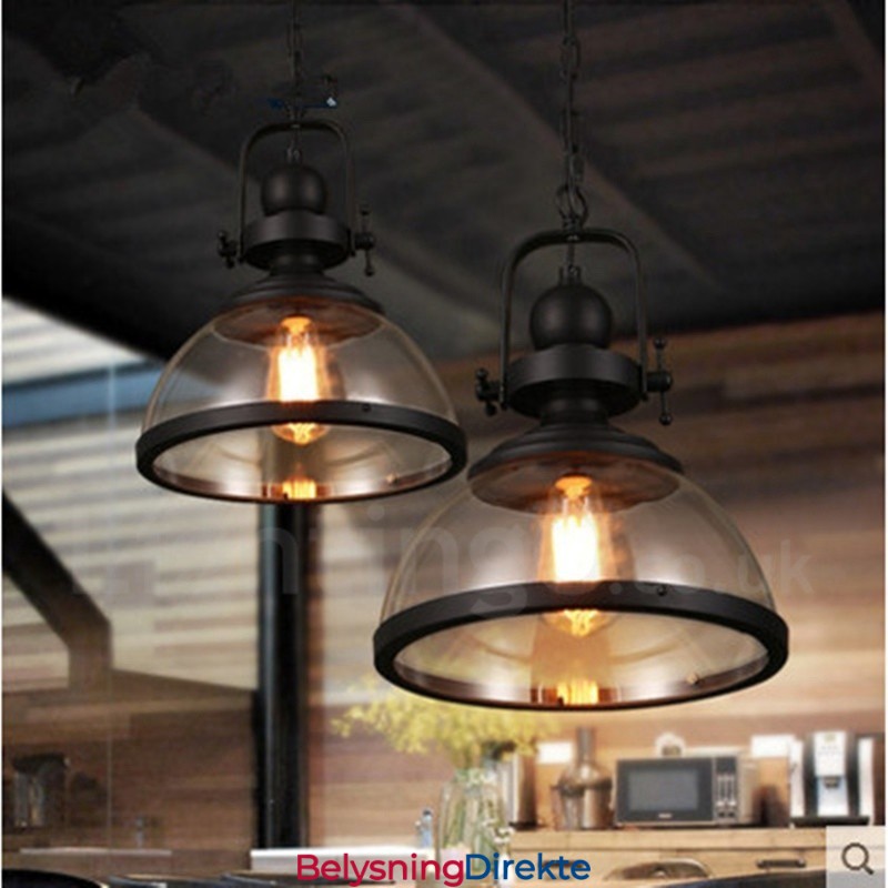 Retro Pendellampe I Stål Med 1 Lys Og Glassskjerm