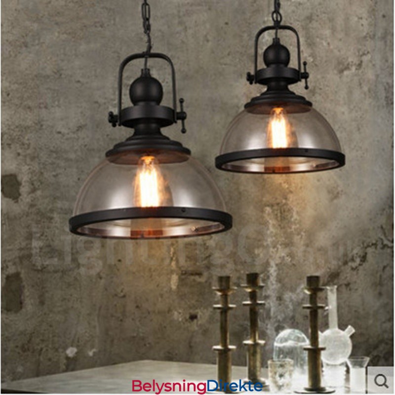 Retro Pendellampe I Stål Med 1 Lys Og Glassskjerm