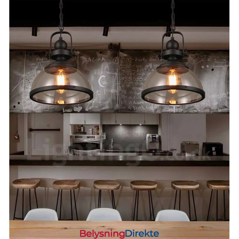 Retro Pendellampe I Stål Med 1 Lys Og Glassskjerm