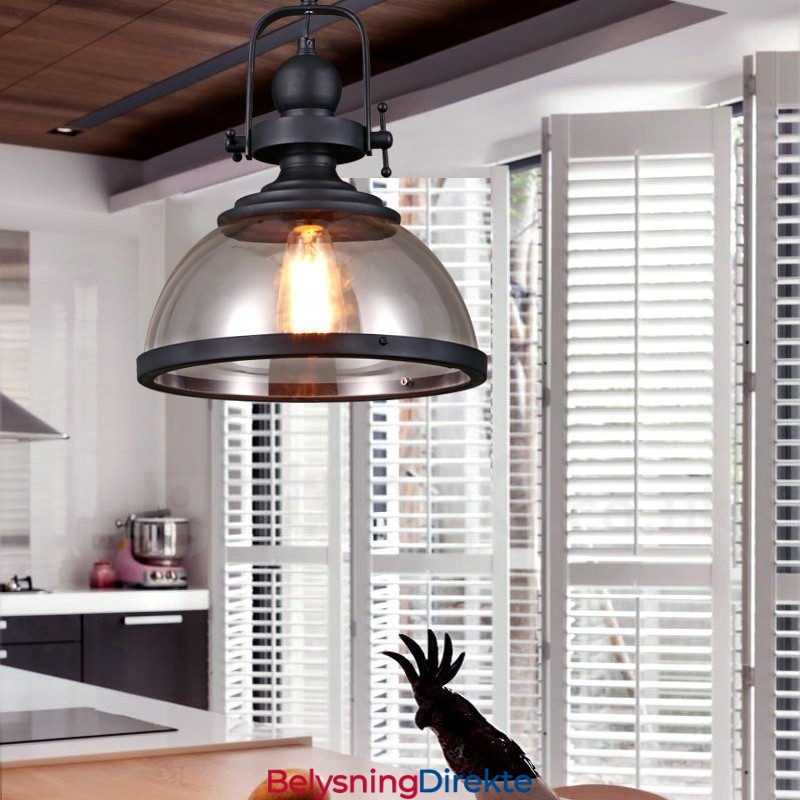 Retro Pendellampe I Stål Med 1 Lys Og Glassskjerm