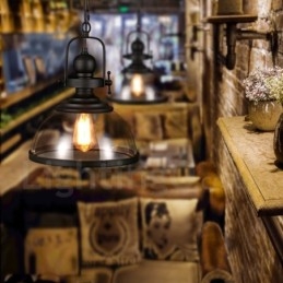 Retro Pendellampe I Stål Med 1 Lys Og Glassskjerm