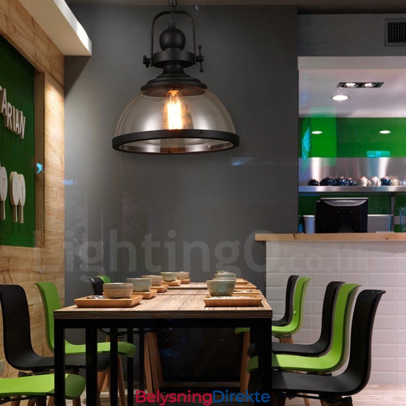 Retro Pendellampe I Stål Med 1 Lys Og Glassskjerm