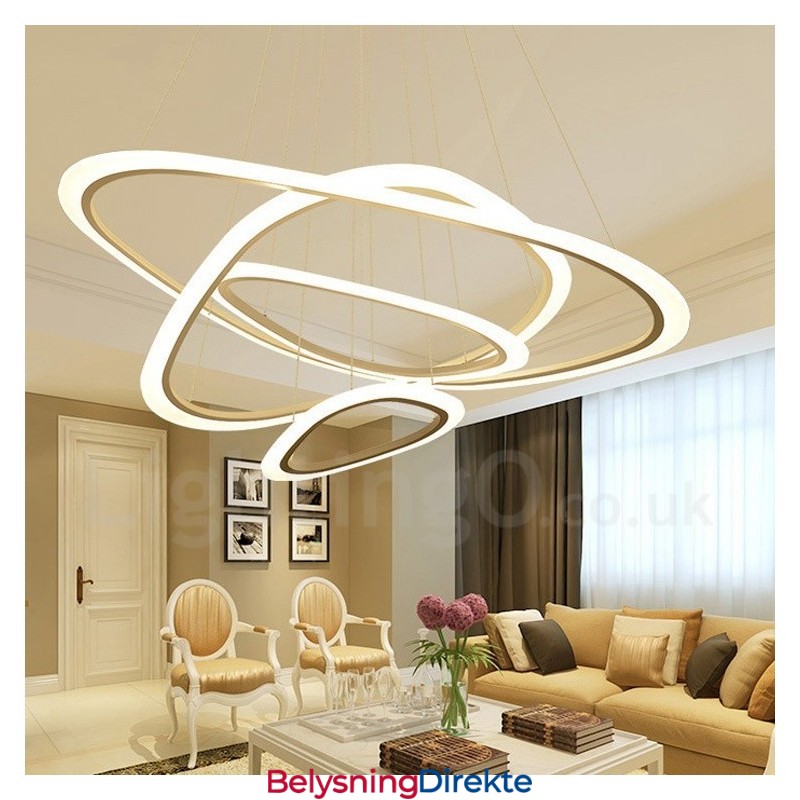 Dimbar Med Fjernkontroll Moderne Samtidskunst 4-Lys Aluminiumslegering Anhengslampe Med Akrylskjerm