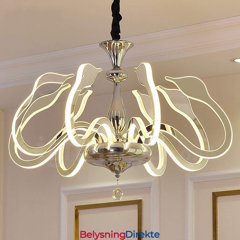 Dimbar Moderne Samtidskrone I Stål Med 8 Lys Og Akrylskjerm