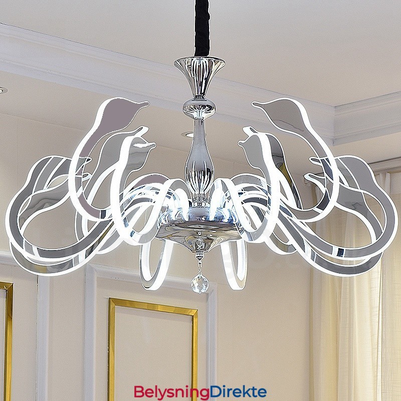 Dimbar Moderne Samtidskrone I Stål Med 10 Lys Og Akrylskjerm