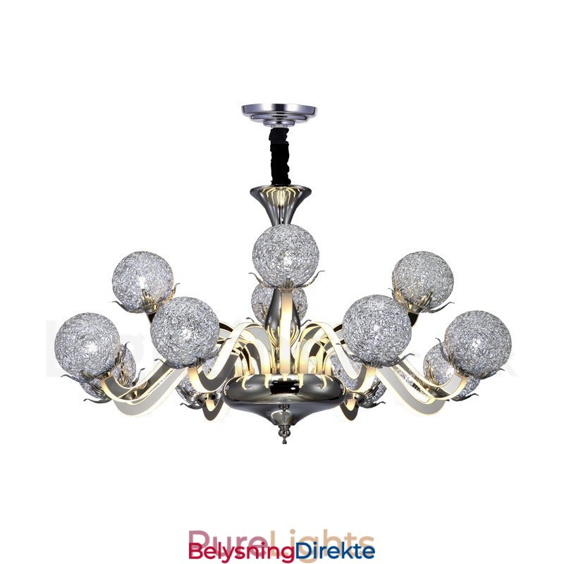 Dimbar Moderne Samtidskrone I Stål Med 12 Lys Og Skjerm I Aluminiumslegering