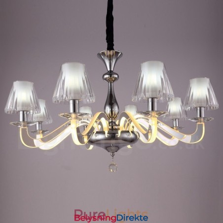 Dimbar Moderne Samtidskrone I Stål Med 8 Lys Og Glassskjerm