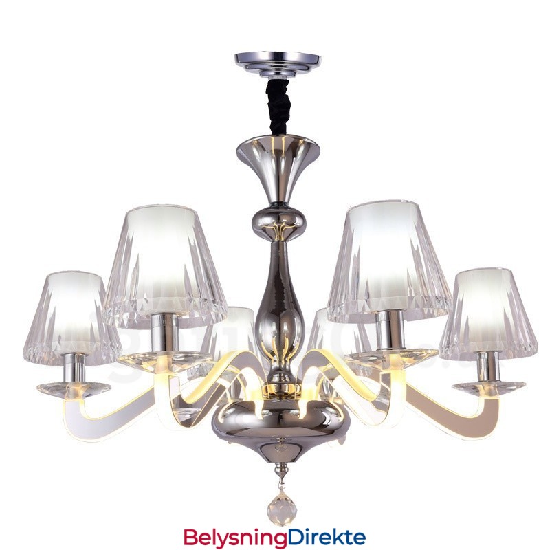 Dimbar Moderne Samtidskrone I Stål Med 6 Lys Og Glassskjerm