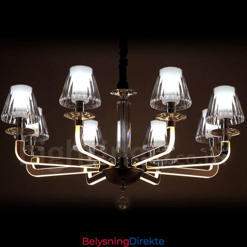 Dimbar Moderne Samtidskrone Med 8 Lys Og Glassskjerm